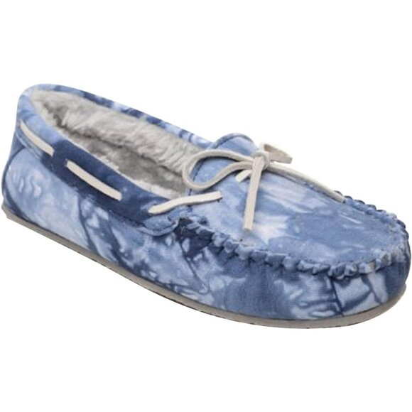 Women's Tie Dye Carrie Faux Fur Leather Fabric Light Blue Slippers Boot Shoes - Picture 1 of 4